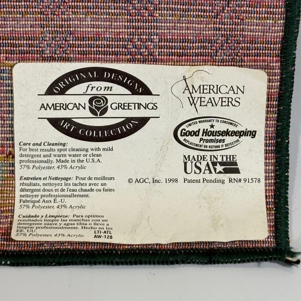 VTG American Weavers Santa Wall Hanging Decor Green Red Woven Tapestry 1998